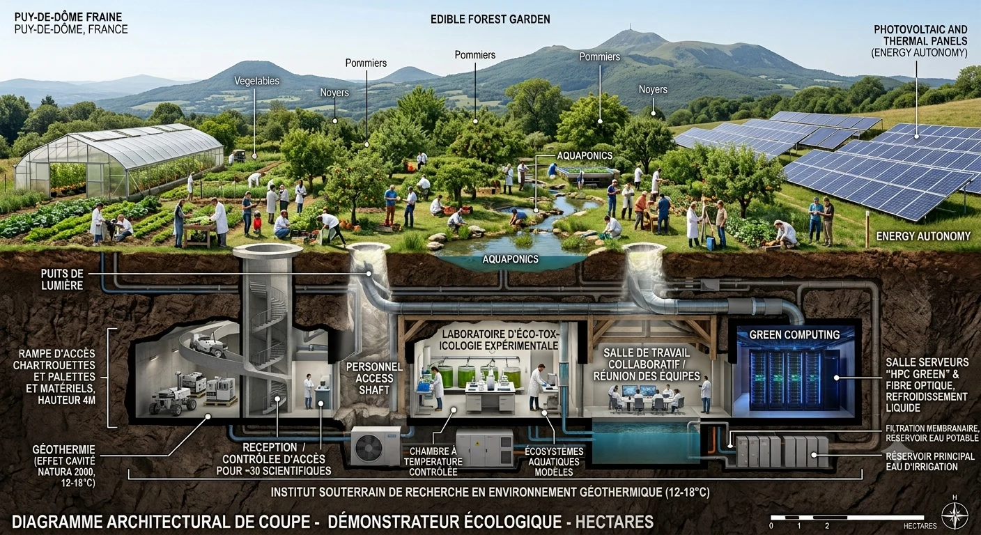Diagramme architectural de coupe — Institut souterrain Neguentropia