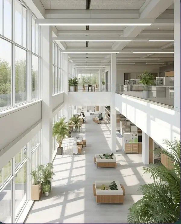 Intérieur lumineux du laboratoire moderne avec végétation