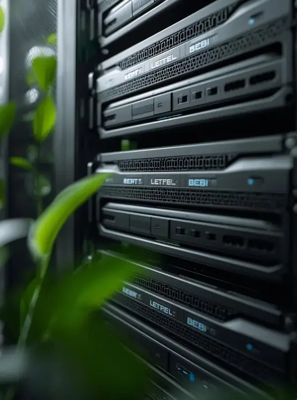 Serveurs reconditionnés avec plantes vertes