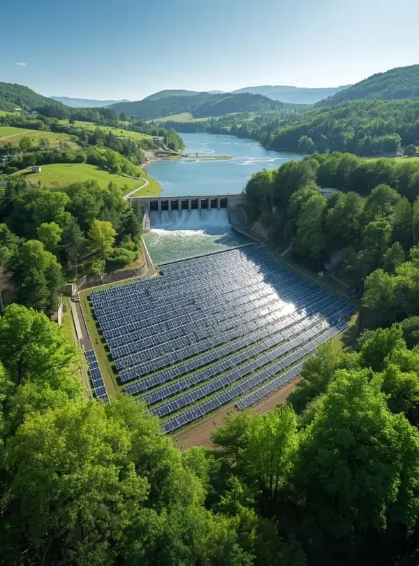 Panneaux solaires et barrage hydroélectrique