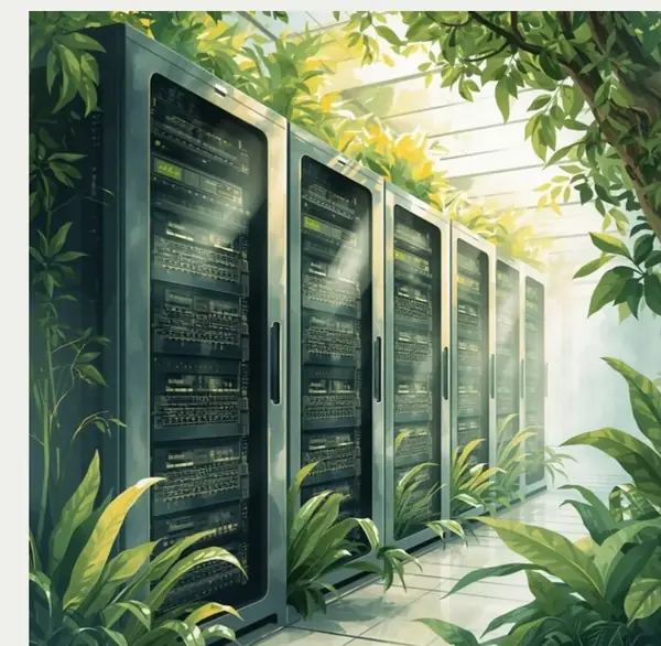 Serveurs reconditionnés dans un environnement végétal - aquarelle